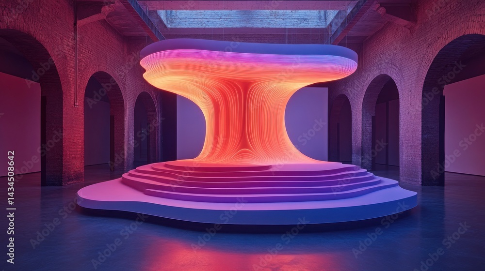 Abstract art installation, vibrant colours, futuristic, illuminated, flowing forms Abstract art installation, vibrant colours, futuristic, illuminated, flowing forms