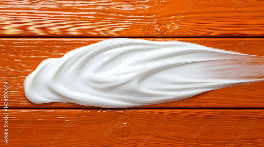 White Cream Swirl on Orange Wooden Background
