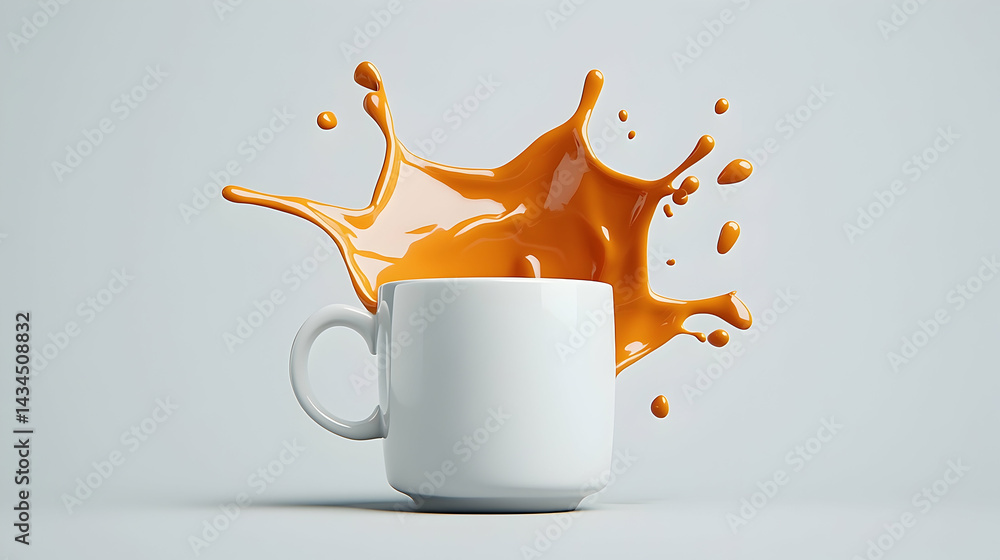 White Cup with Orange Coffee Splash and Grains