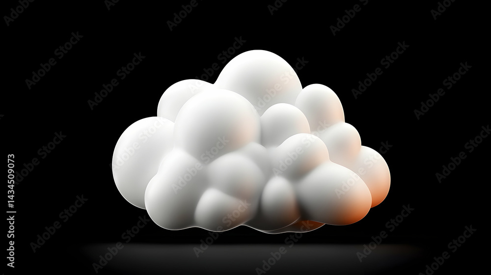 White Fluffy Cloud on Dark Background 3D Render
