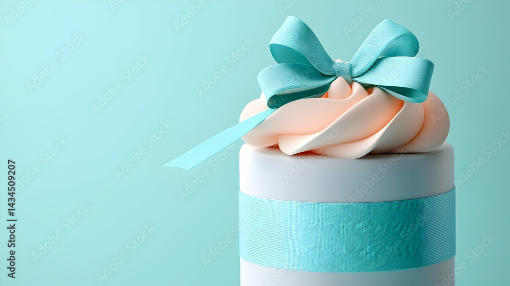 White Gift Box with Light Blue Ribbon and Cream Icing