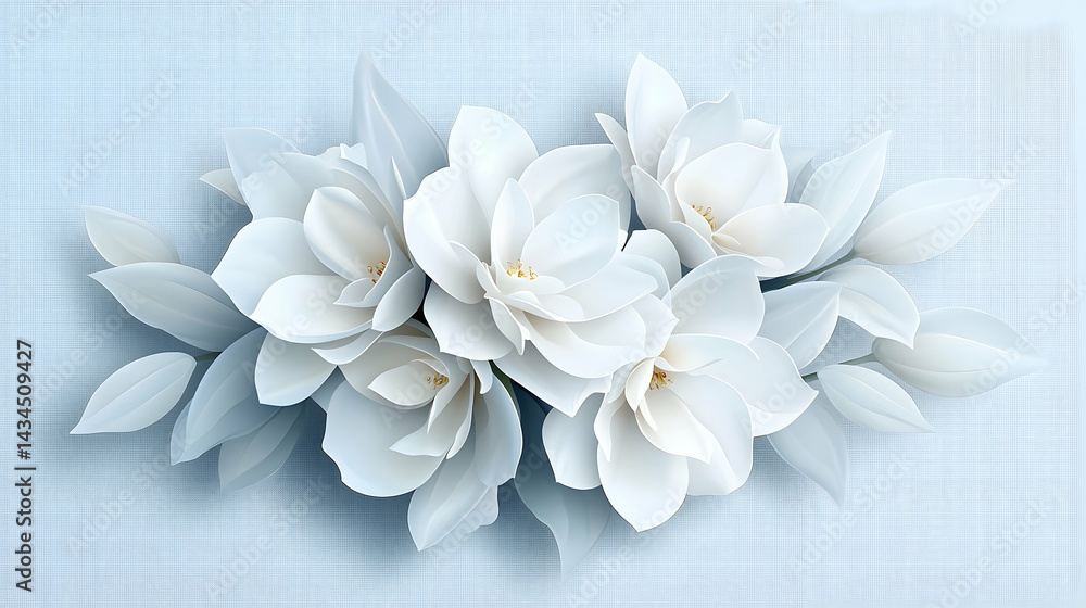 White Jasmine Bouquet on Light Blue Textured Background