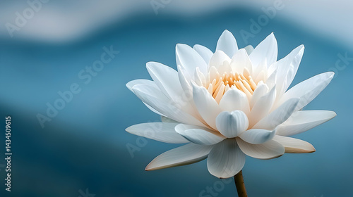 White Lotus Flower Serenity Over Ethereal Blue Background