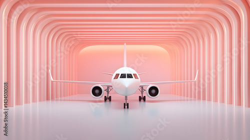 White Private Jet in a Pink Geometric Hangar