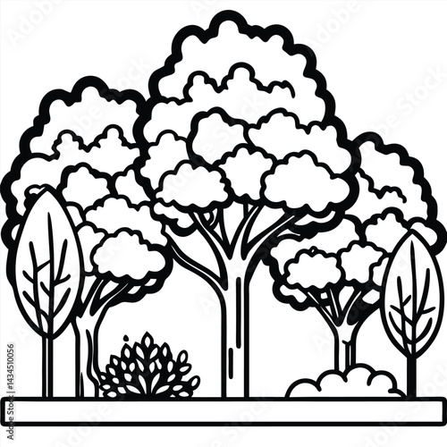 Flat Vector Side View of Green Trees and Bushy Plants Designed for Landscaping Diagrams Eco-Friendly Architecture and Sectional Illustrations, Flat Green Trees Vector, Bushy Plants Side View,  

