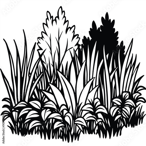 Vector Design of Overgrown Thickets and Dense Brushwood with Layered Greenery for Ecology and Landscape Projects, Overgrown Thickets Vector, Dense Brushwood Greenery, Ecology Landscape Forest  

