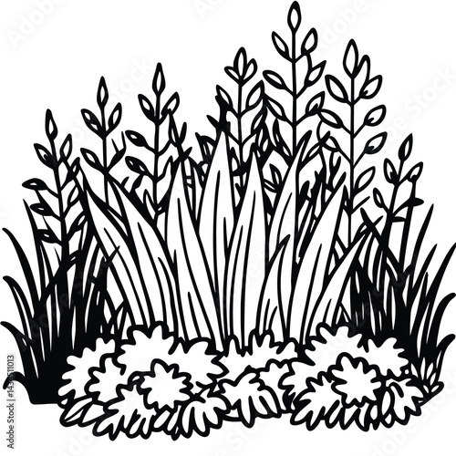 Overgrown Thickets Vector, Dense Brushwood Greenery, Ecology Landscape Forest Illustration

