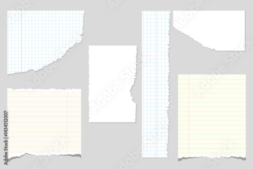 Torn paper pieces taped on gray background