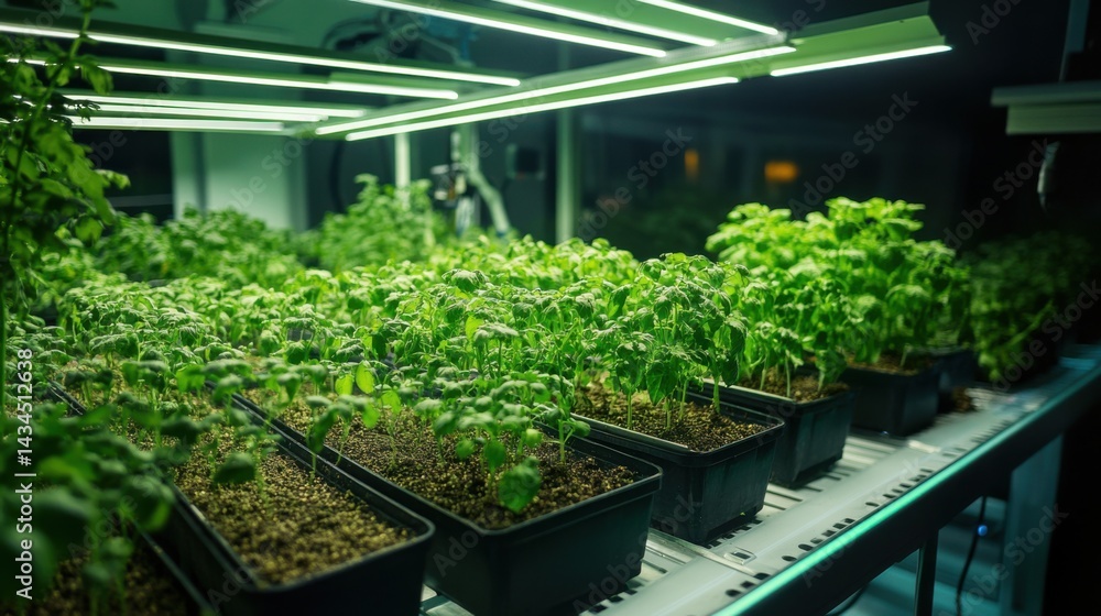 Hightech robot caring hydroponic crops Hightech robot caring hydroponic crops