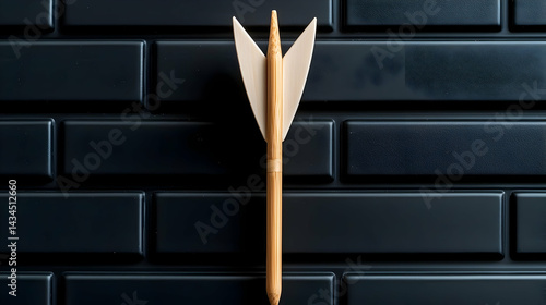 Obraz na płótnie Wooden Arrow on Black Brick Wall Background w salonie