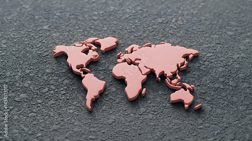 Obraz na płótnie World Map on Asphalt Road: A 3D Brown Map Model w salonie