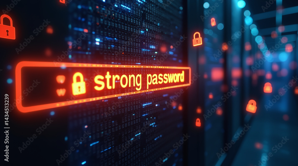 A glowing password field with a A glowing password field with a