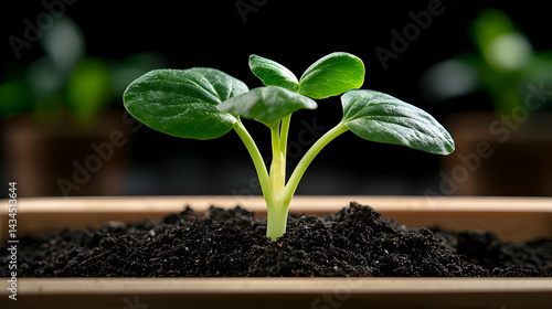 Obraz na płótnie Young Green Plant Sprouting in Dark Soil w salonie