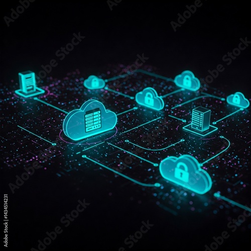 Secure Data Paths Multi-Cloud System Floating Server Icons