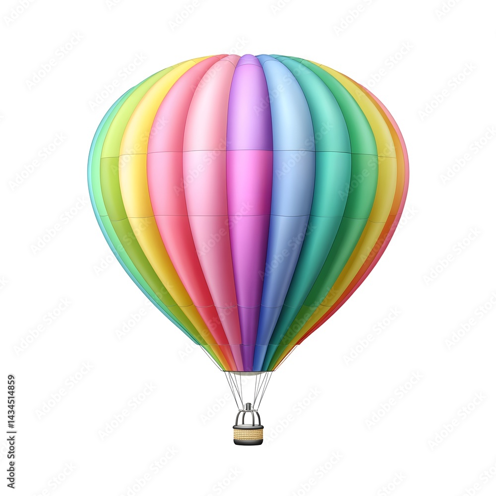 Naklejka premium A vibrant hot air balloon floats gracefully in the sky, showcasing a beautiful blend of pastel colors. Perfect for capturing the spirit of adventure and exploration.