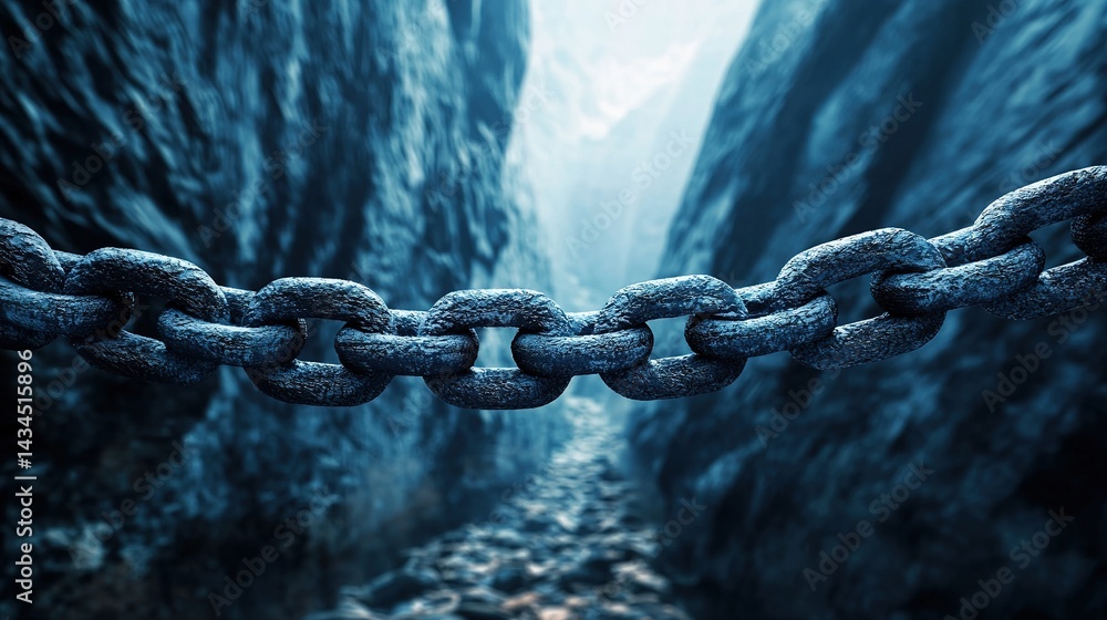 Chains of resilience overcoming obstacles in a rocky gorge landscape photography dramatic depth conceptual view Chains of resilience overcoming obstacles in a rocky gorge landscape photography dramatic depth conceptual view