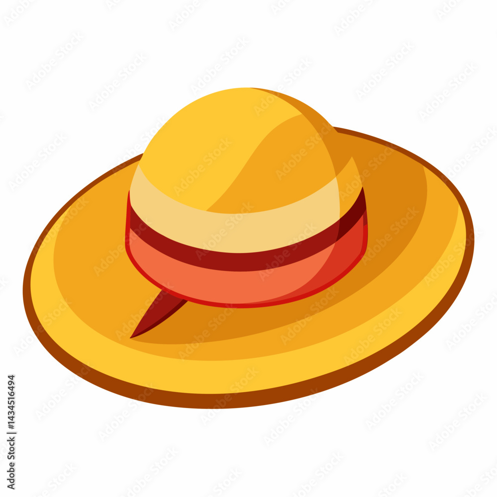 Minimal Straw Hat Vector on White Minimal Straw Hat Vector on White