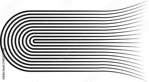 Curved parallel lines with irradiated ends creating a dynamic, expanding appearance.