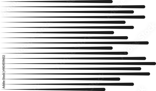 Parallel lines with a straight end and an irregularly shaped opposite end, adding contrast.