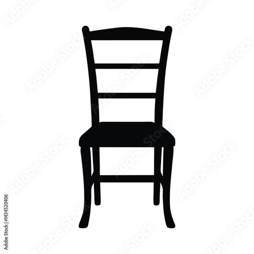 Black Chair Silhouette with Straight Backrest and Flat Seat, Simple and Minimalist Furniture Design, Basic Wooden Structure Black Chair Silhouette. 