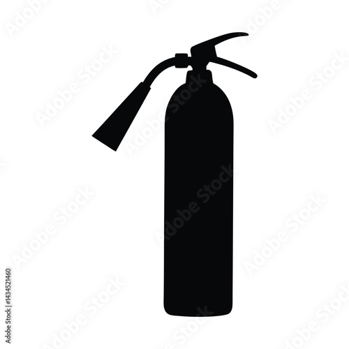 Black Fire Extinguisher Silhouette with Nozzle and Handle, Safety Equipment, Emergency Fire Control, Fire Prevention, Industrial and Home Protection, Essential Disaster Preparedness