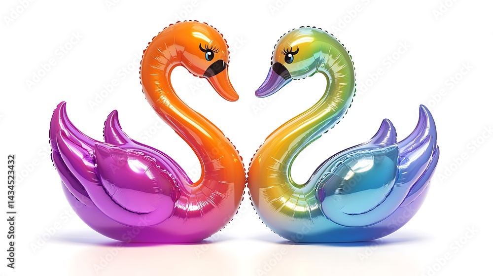 Fototapeta premium Colorful Inflatable Swans Pool Float Summer Fun
