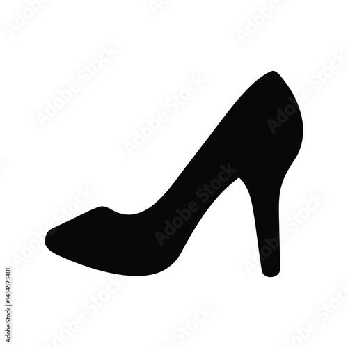 Black High Heeled Shoe Silhouette with Pointed Toe and Stiletto Heel, Elegant Footwear Icon, Fashion Statement, Minimalist Black High Heeled Shoe Silhouette Design