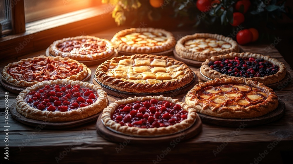 Fototapeta premium Assorted pies on rustic wooden table