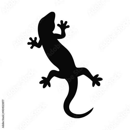 Black Lizard Silhouette with Curved Tail, Five-Toed Feet, Elongated Body, Reptile Symbol on Plain Background, Wildlife Representation. Black Lizard Silhouette isolated on white background.