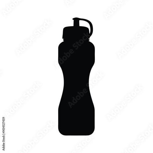Silhouette of a Curved Water Bottle with Strap and Cap, Sleek Minimalist Design, Hydration and Fitness Concept, Dark Background, Sports Gear, Outdoor Essentials, Portable Flask