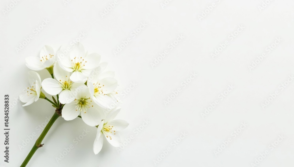 Fototapeta premium Delicate white flower blossoms against pure white backdrop, pure, macro