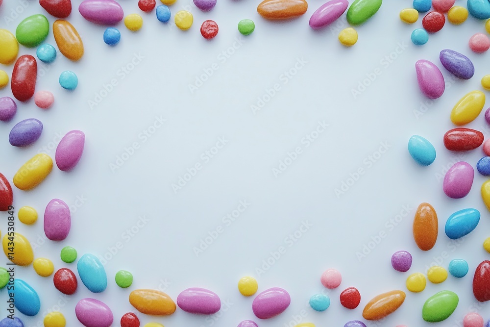 A colorful candy display with a blue background A colorful candy display with a blue background