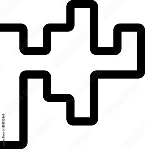 Thick black geometric paths forming zigzag and squared waves with rounded corners in a maze-like structure.