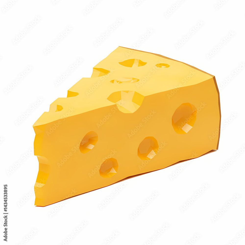 Yellow cheese wedge shaped like Swiss cheese