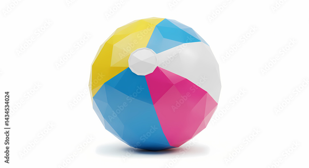 Colorful beach ball with geometric design on white background