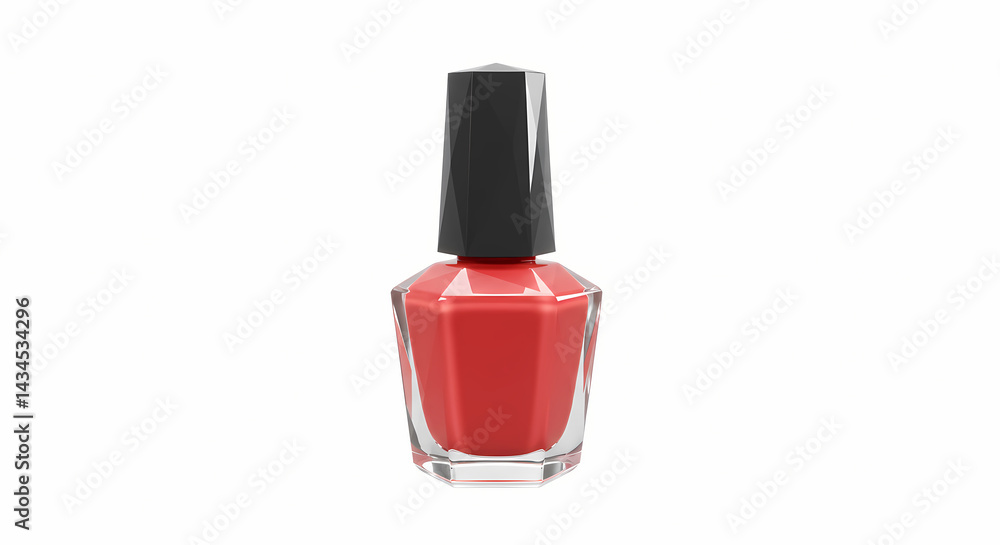 Nail polish bottle in vibrant red color on white background