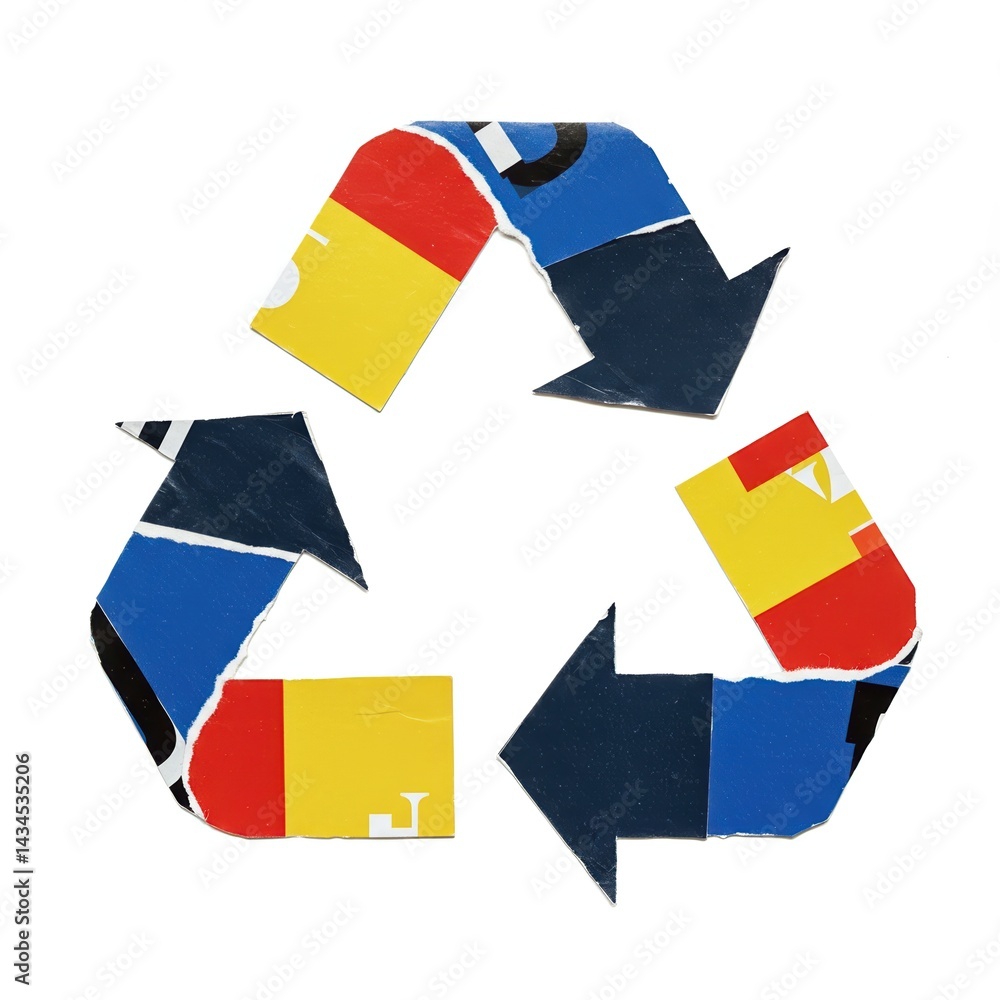 Colorful Recycle Symbol Made from Torn Paper Pieces