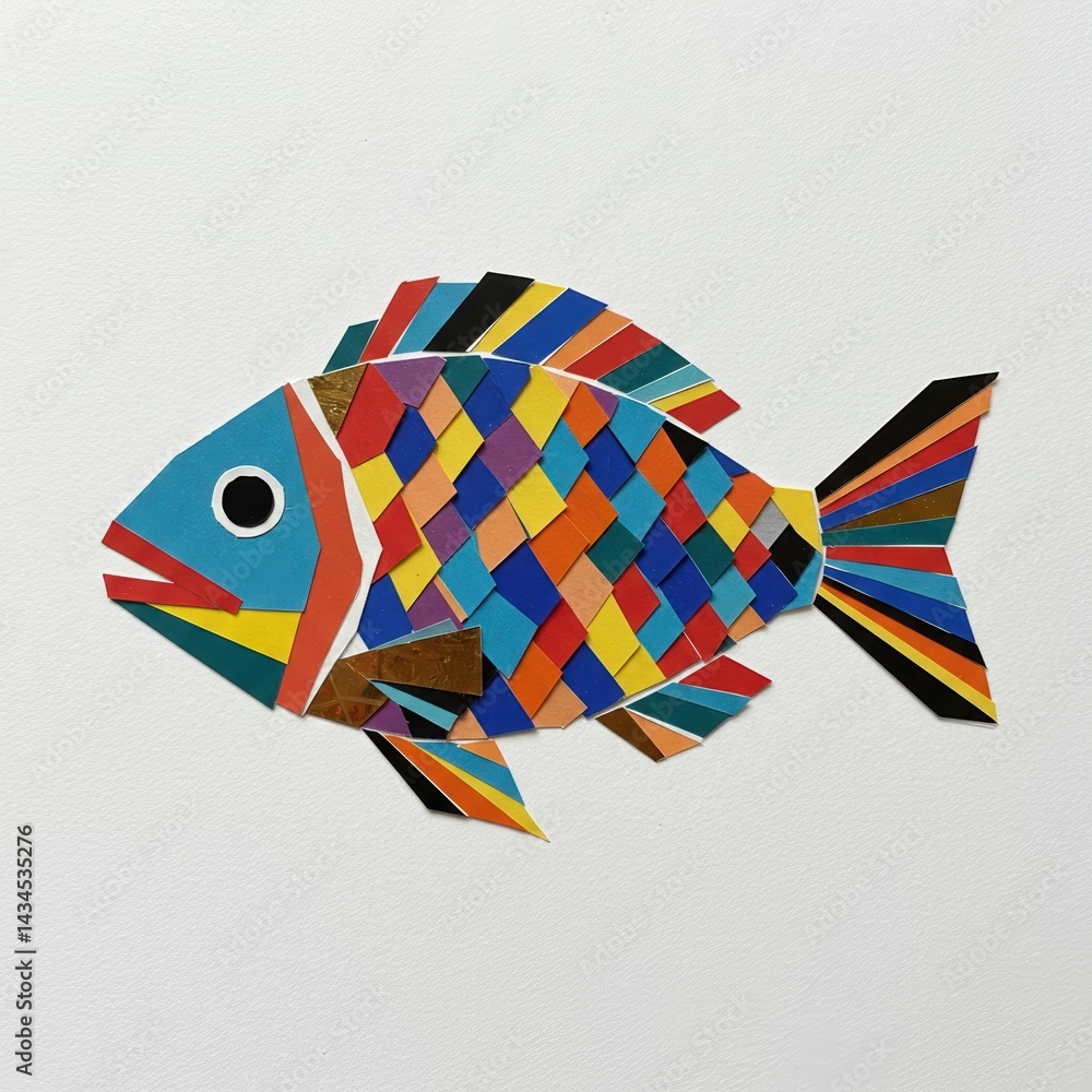 Colorful Fish Artwork Made of Paper Cutouts