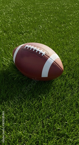 Wallpaper Mural A football resting on a vibrant green grass field with white stripes and laces in a close up view angle Torontodigital.ca