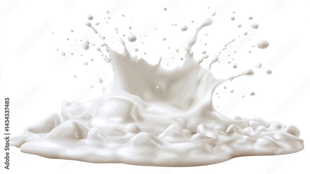 Milk splash, creamy texture, white background, food advertising Milk splash, creamy texture, white background, food advertising