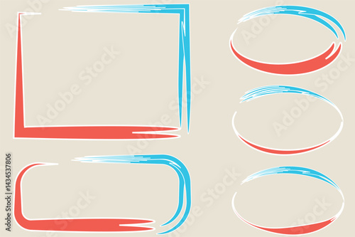 retro style abstract red blue white colorful artwork frames set