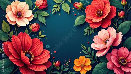 Bold floral tapestry, large-scale blooms, deep color saturation, tapestry, pattern, fabric