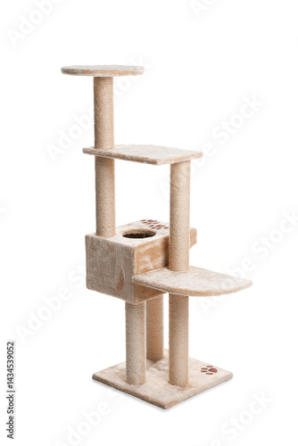 Big cat tree with scratching poles isolated on white