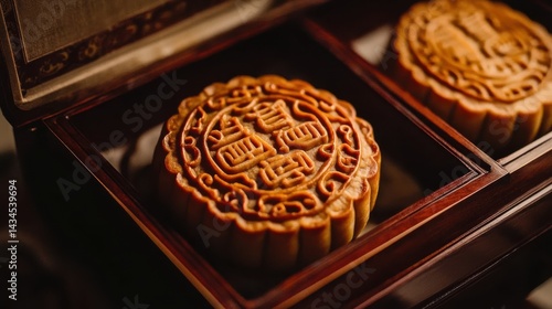 Obraz na płótnie Traditional Mooncakes in Decorative Box for Mid-Autumn Festival Celebration w salonie