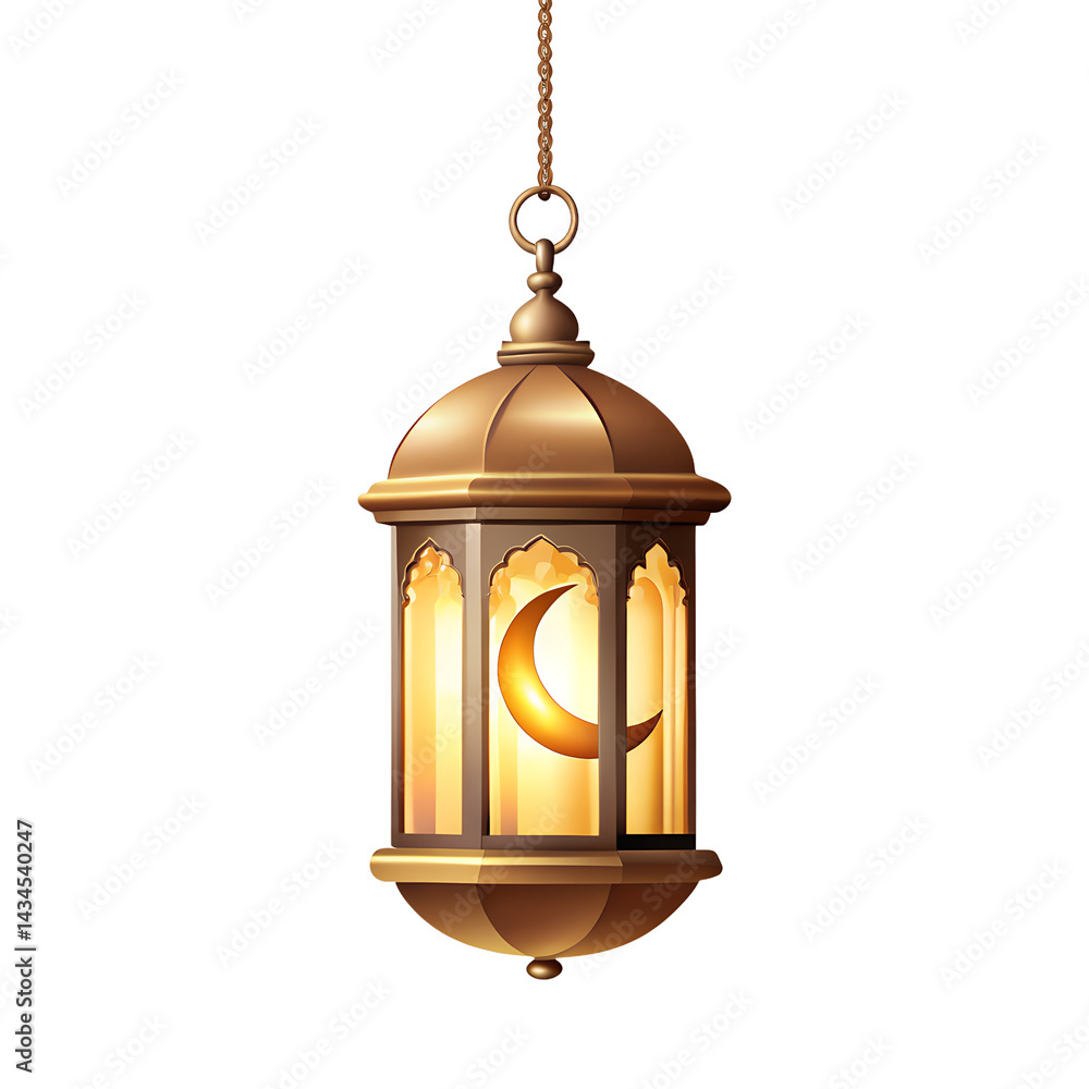 Flat Lantern Hanging with Crescent Icon on White Background Flat Lantern Hanging with Crescent Icon on White Background