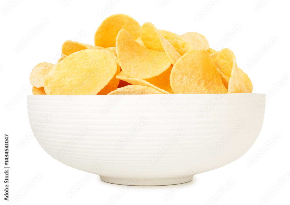 Tasty chips in bowl isolated on white