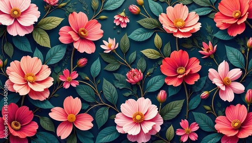 Continuous floral motif, interwoven blooms, no breaks, bloom, soft