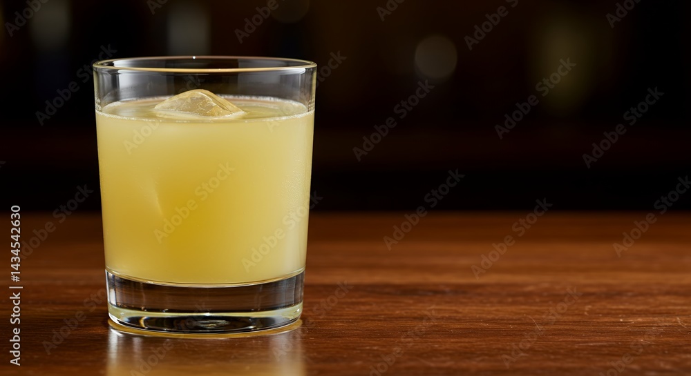 Creamy Light Yellow Pisco Sour Cocktail in Clear Glass on Wooden Table With Warm Lighting For Bar and Restaurant Promotion Creamy Light Yellow Pisco Sour Cocktail in Clear Glass on Wooden Table With Warm Lighting For Bar and Restaurant Promotion