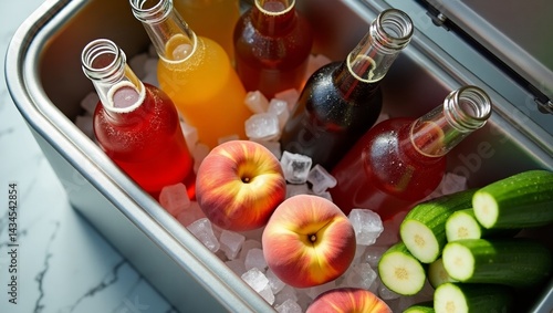 Refreshing Drinks and Fruits in a Cooler