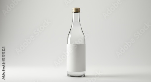 Elegant Clear Glass Sake Bottle with Gold Cap on White Background for Product Display and Ads